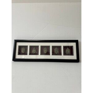 Antique Buddha Thailand Ceramic Faces Framed Shadow Box